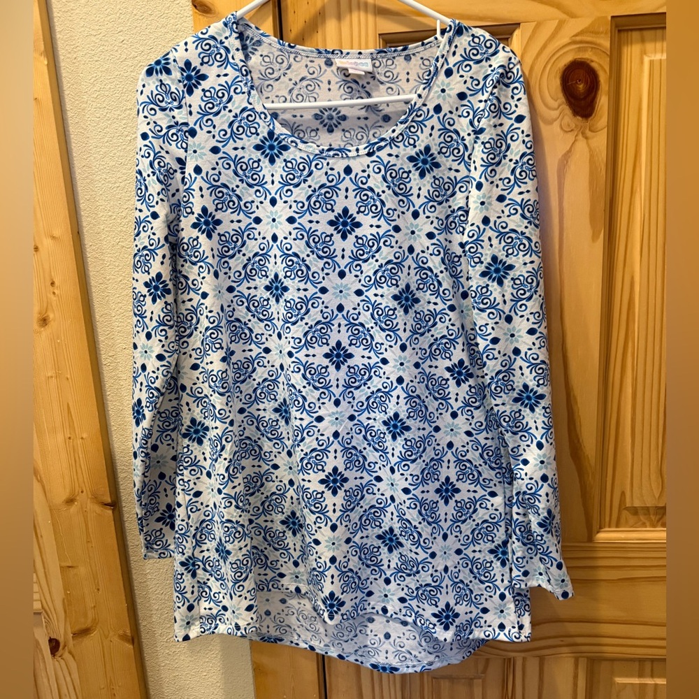 Blue and White Patterned Lynnae Top